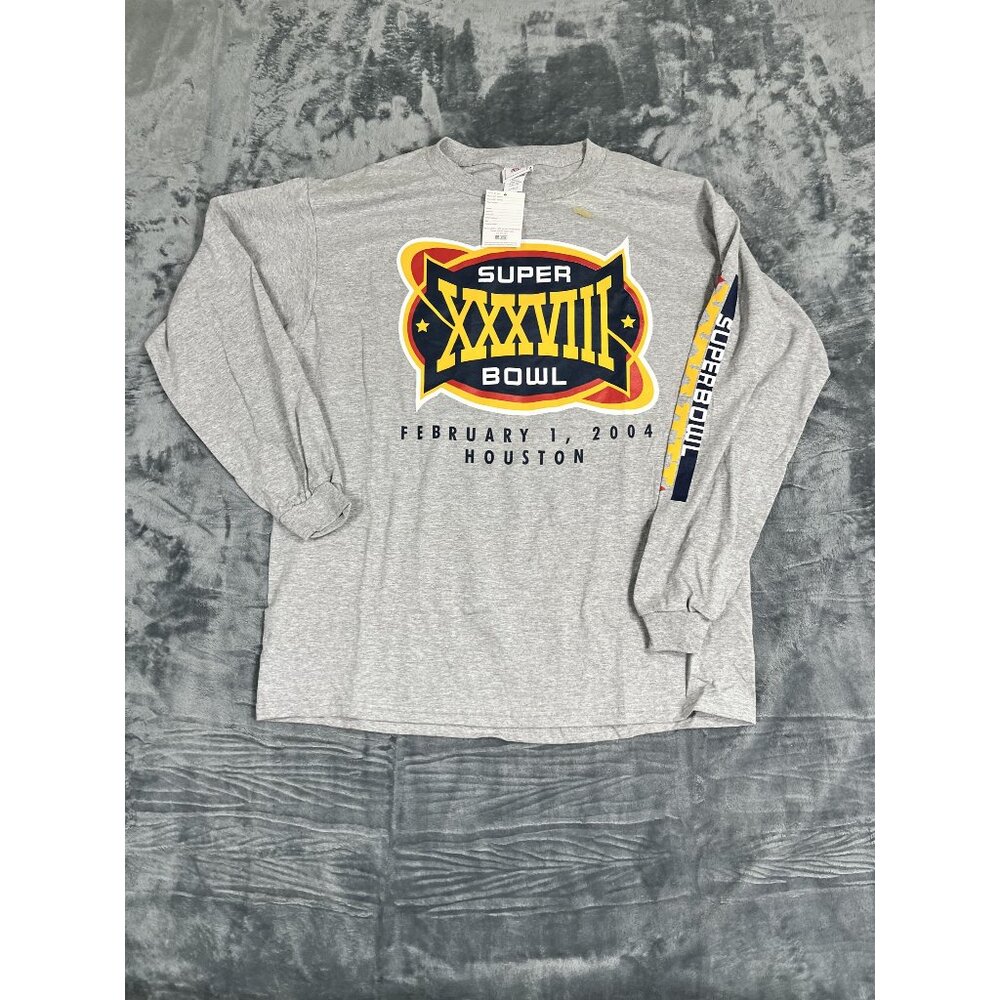 NWT Vintage NFL Super Bowl  Long Sleeve Shirt Large Gray Houston 2004